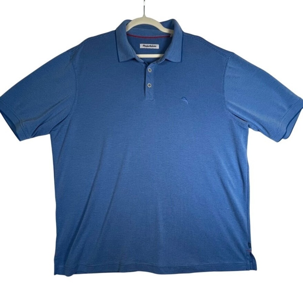 Tommy Bahama Blue Waffle Knit Polo Shirt Marlin Logo Mens XL